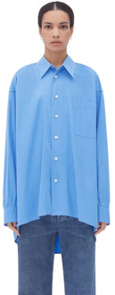 Bottega Veneta Blauwe Oversized Shirt met Speciaal Label en Knoopsluiting Bottega Veneta , Blue , Dames - 2XS