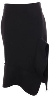 Bottega Veneta Gestructureerde zwarte katoenen rok met voorste split en asymmetrische zoom Bottega Veneta , Black , Dames - Xs,2Xs