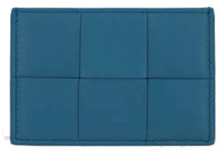Bottega Veneta Maxi Intrecciato Blauw Leren Creditcardportemonnee Bottega Veneta , Blue , Dames - ONE Size