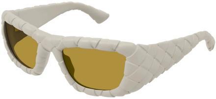Bottega Veneta Rechthoekige witte zonnebril met geweven patroon Bottega Veneta , White , Dames - 56 MM