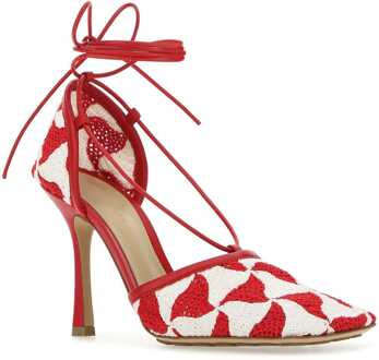 Bottega Veneta Tweekleurige Stretch Haakwerk Sandalen Rood - EU 37