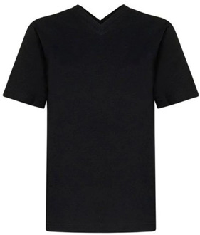 Bottega Veneta Zwarte Katoenen T-shirt met V-hals Bottega Veneta , Black , Dames