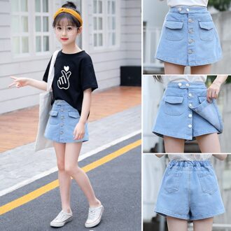 Botton Korte Rok Voor Kid Meisjes Zomer Denim Shorts Kinderen Effen Katoenen Rok Jean Shorts Meisje Tiener Korte Met Pocket 110 for 105cm