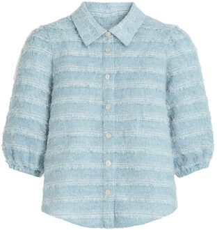 Bouclé blouse met pofmouwen Lars  blauw