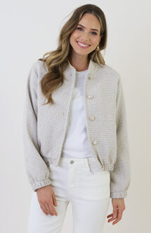 Boucle Bomber Jacket Blauw Beige Beige/Blauw