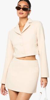 Boucle Crop Getailleerde Blazer, Beige - 42