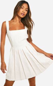 Boucle Geplooide Mini-Jurk, Cream - 42