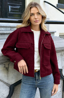 Boucle Jacket Met Rits Burgundy Bordeauxrood