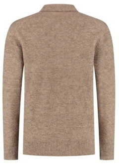 Bouclé long knit polo - maat L Taupe