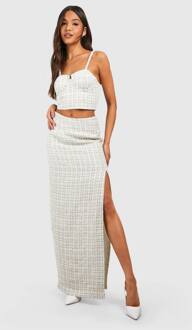Boucle Split Back Column Maxi Rok, Cream - 38