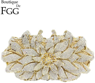 Boutique De FGG Dazzling Crystal Women Evening Metal Clutches Bag Hardcase Wedding Party Flower Bridal Handbag Clutch Purse