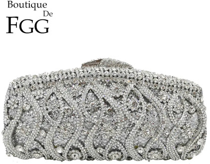 Boutique De FGG Hollow Out Crystal Women Clutches Evening Bags Wedding Party Cocktail Metal Minaudiere Diamond Handbag and Purse