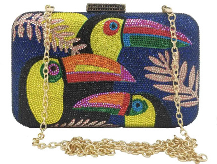 Boutique De FGG Novelty Toucan Bird Women Crystal Evening Bags Rhinestones Box Minaudiere Clutch Party Cocktail Handbag Purse