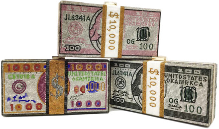 Boutique De FGG Stack of Cash Designer Box Handbags Women Money Clutch Purse Evening Bags Diamond Party Cocktail Purse Handbag