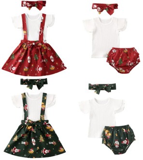 Boutique Girl Clothes Toddler Kids Baby Girl Sister Matching XMAS Short Sleeve T-Shirt Bib Skirts Shorts Outfits