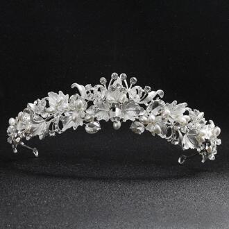 Boutique Sieraden Bruid Kroon Bloem Strass Parel Hoofdband Bruid Bruiloft Hoofdtooi Bruiloft Accessoires Zilver