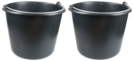 Bouwemmer - 2x stuks - 20 liter - emmer met metalen hengel - huishoudemmer