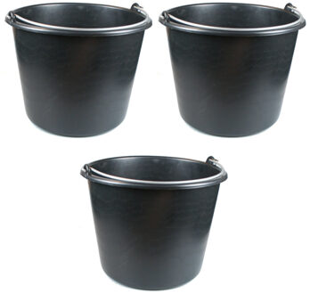 Bouwemmer - 3x stuks - 20 liter - emmer met metalen hengel - huishoudemmer