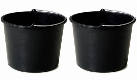 Bouwemmer - 3x stuks - 20 liter - specie emmer - met maatverdeling - huishoudemmer