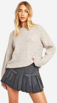 Bow Detail Geplooide Micro Mini Rok, Washed Black - 40