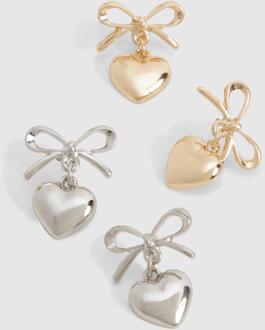 Bow & Heart Drop Earrings Multipack, Multi - ONE SIZE