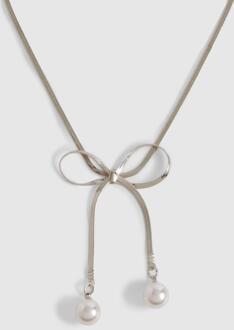 Bow Pearl Detail Snakechain Necklace, Silver - ONE SIZE