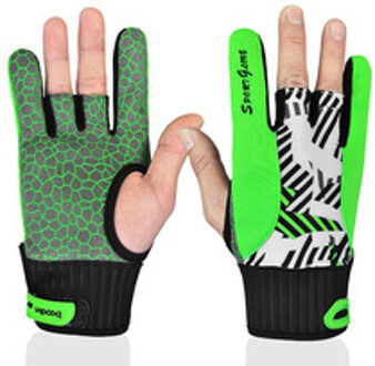 Bowling Handschoenen Ademend 3 vinger Bowling Handschoenen Anti-Slip Bowling Duim Protectors Sport Handschoenen Voor Mannen Vrouwen Groen / M