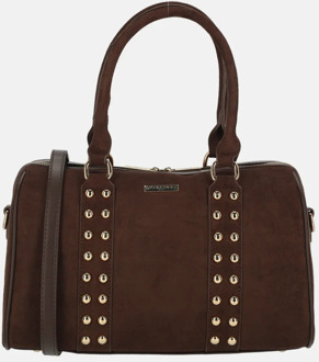 bowling suedine handtas studs chocolat Donkerbruin