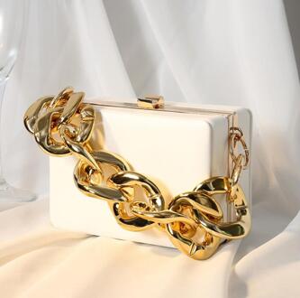 Box Clutch Purse Elegante Zwarte Avond Tassen Wedding Party Clutch Handtas Keten Schoudertassen wit