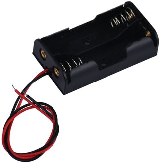 Box Houder Voor 2 X Aa Zwart Met Wire Leads Plastic Batterij Storage Case 0616