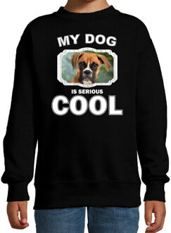Boxer honden trui / sweater my dog is serious cool zwart - kinderen - Boxer liefhebber cadeau sweaters 12-13 jaar (152/164)