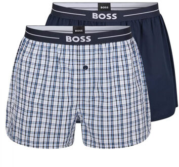 Boxers wijd 2-pack effen-ruit blauw - L