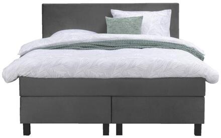 Boxspring Liv Egaal - 140x200 Cm - Vierkante Poot - Stof/Velvet - Grijs