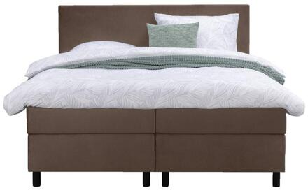 Boxspring Liv Egaal - 160x200 Cm - Ronde Poot - Stof/Velvet - Bruin