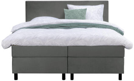 Boxspring Liv Egaal - 160x200 Cm - Ronde Poot - Stof/Velvet - Grijs