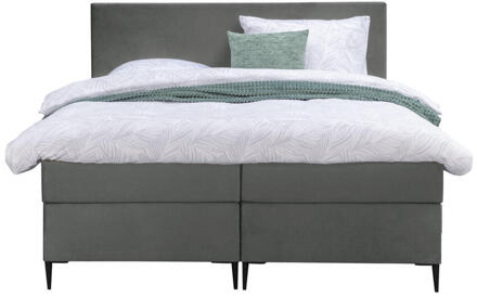 Boxspring Liv Egaal - 160x200 Cm - Slanke Poot - Stof/Velvet - Grijs