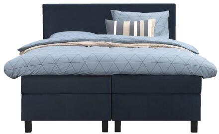 Boxspring Liv Egaal - 160x200 Cm - Vierkante Poot - Stof/Velvet - Blauw