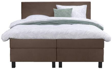 Boxspring Liv Egaal - 160x200 Cm - Vierkante Poot - Stof/Velvet - Bruin