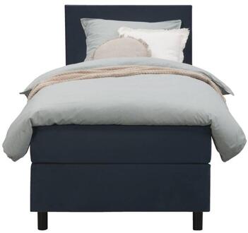Boxspring Liv Egaal - 90x200 Cm - Ronde Poot - Stof/Velvet - Blauw