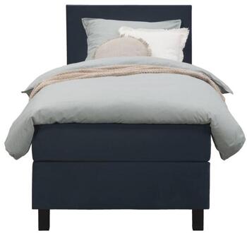 Boxspring Liv Egaal - 90x200 Cm - Vierkante Poot - Stof/Velvet - Blauw