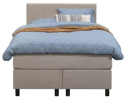 Boxspring Liv Geblokt - 120x200 Cm - Ronde Poot - Stof - Beige