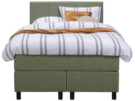 Boxspring Liv Geblokt - 120x200 Cm - Ronde Poot - Stof - Groen