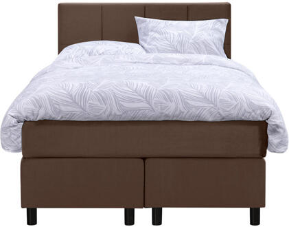 Boxspring Liv Geblokt - 120x200 Cm - Ronde Poot - Stof/Velvet - Bruin