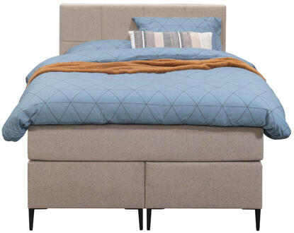 Boxspring Liv Geblokt - 120x200 Cm - Slanke Poot - Stof - Beige