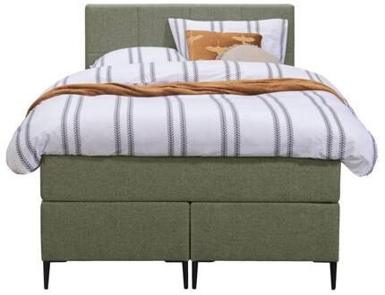 Boxspring Liv Geblokt - 120x200 Cm - Slanke Poot - Stof - Groen
