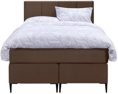 Boxspring Liv Geblokt - 120x200 Cm - Slanke Poot - Stof/Velvet - Bruin