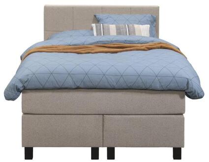 Boxspring Liv Geblokt - 120x200 Cm - Vierkante Poot - Stof - Beige