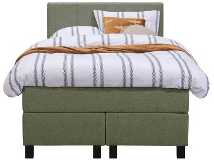 Boxspring Liv Geblokt - 120x200 Cm - Vierkante Poot - Stof - Groen