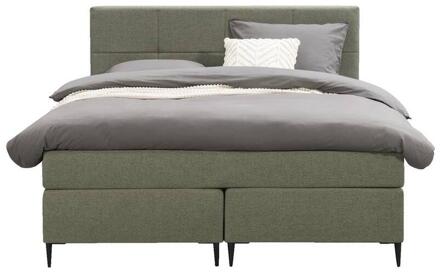 Boxspring Liv Geblokt - 140x200 Cm - Slanke Poot - Stof - Groen