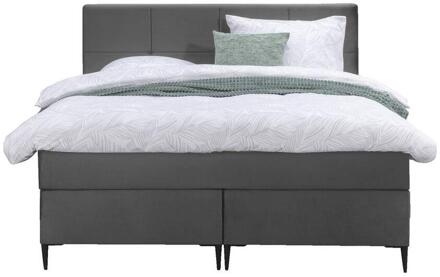 Boxspring Liv Geblokt - 140x200 Cm - Slanke Poot - Stof/Velvet - Grijs